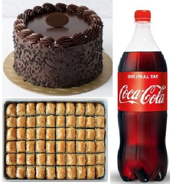 Çikolatalı Pasta 1 kg Cevizli Baklava ve Cola Süper Üçlü Set pasta